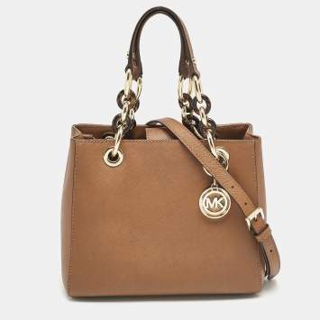 Pre Owned MICHAEL Michael Kors Brown Leather Small Cynthia Tote 