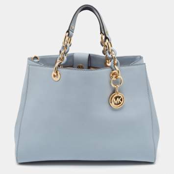 Pre Owned MICHAEL Michael Kors Light Blue Saffiano Leather Large Cynthia Tote