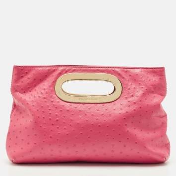 MICHAEL Michael Kors Pink Ostrich Embossed Leather Berkley Clutch