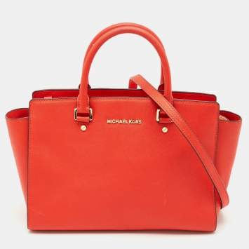 Pre Owned MICHAEL Michael Kors Red Saffiano Leather Large Selma Satchel