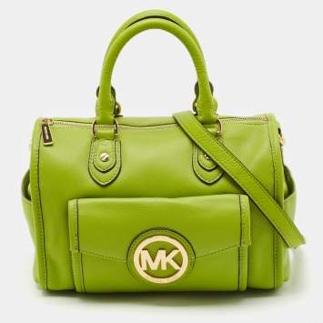 Pre Owned MICHAEL Michael Kors Lime Green Leather Medium Margo Satchel