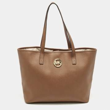 Pre Owned MICHAEL Michael Kors Brown Leather Medium Jet Set Travel Tote