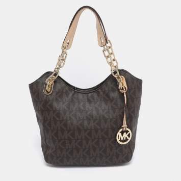 Pre Owned MICHAEL Michael Kors Brown Signature Coated Canvas Lilly Tote