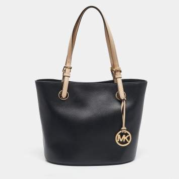 Pre Owned MICHAEL Michael Kors Black Leather Medium Jet Set Tote