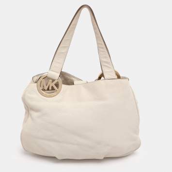 Pre Owned MICHAEL Michael Kors White Leather Fulton East West Tote