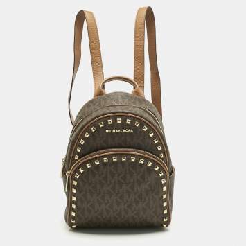 Pre Owned MICHAEL Michael Kors Brown Signature Coated Canvas Studded Abbey Backpack