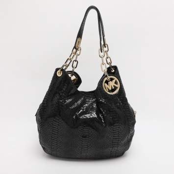 مملوكة مسبقًا MICHAEL Michael Kors Black Python Effect Leather Fulton Hobo