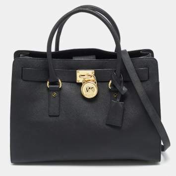 مملوكة مسبقًا MICHAEL Michael Kors East West Hamilton Large Black Leather Tote