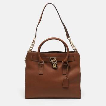 Pre Owned MICHAEL Michael Kors Hamilton Large Brown Saffiano Leather North South Tote