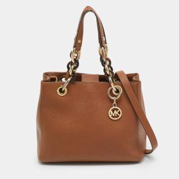 Pre Owned MICHAEL Michael Kors Cynthia Small Brown Saffiano Leather Tote
