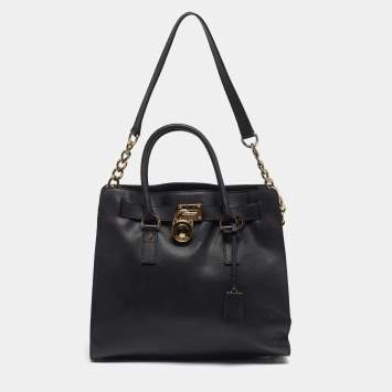 Pre Owned MICHAEL Michael Kors Hamilton Large Black Leather North South Tote