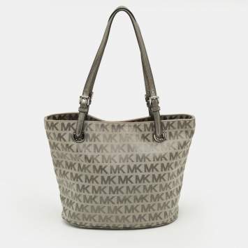 Pre Owned MICHAEL Michael Kors Jet Set Grey Signature Canvas and Leather Tote