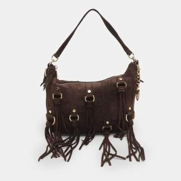 مملوكة مسبقًا MICHAEL Michael Kors Pressley Brown Suede Shoulder Bag