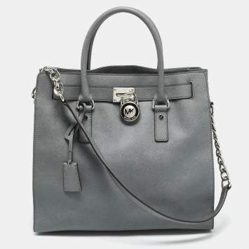 مملوكة مسبقًا MICHAEL Michael Kors Hamilton North South Large Grey Leather Tote