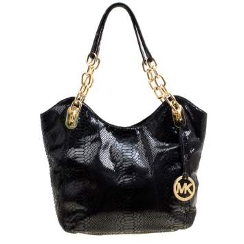 Pre Owned Michael Michael Kors Python Embossed Leather Medium Lilly Chain Tote