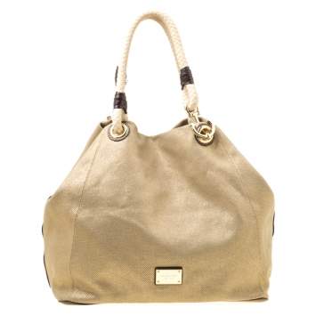 Pre Owned Michael Michael Kors Metallic Gold Canvas Large Marina Tote 