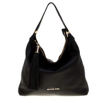 Pre Owned Michael Michael Kors Black Leather Tassel Hobo
