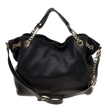 Pre Owned Michael Michael Kors Black Leather Jet Set Chain Hobo
