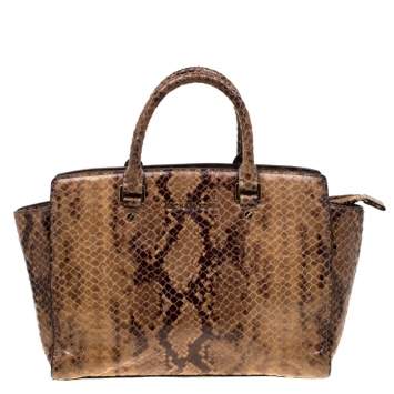 Pre Owned Michael Michael Kors Python Embossed Leather Selma Tote