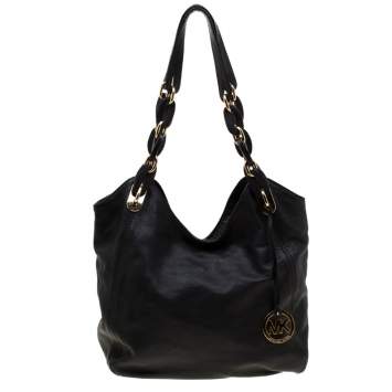 Pre Owned Michael Michael Kors Black Leather Medium Lilly Chain Hobo