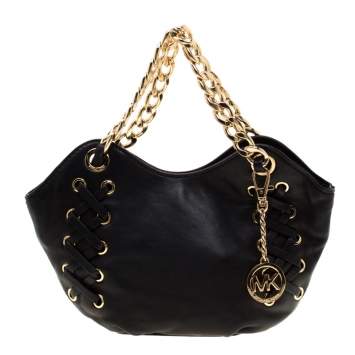 Pre Owned MICAHEL Michael Kors Black Leather Chain Shoulder Bag