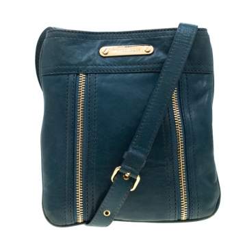 Pre Owned MICHAEL Michael Kors Teal Leather Flat Crossbody Bag