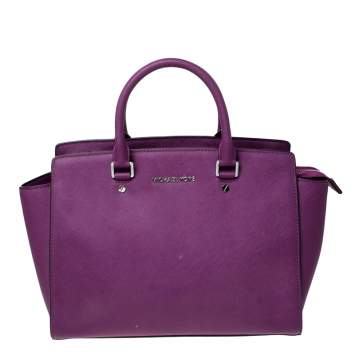 Pre Owned MICHAEL Michael Kors Purple Leather Large Selma Tote