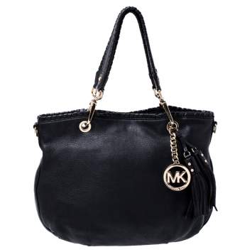 Pre Owned MICHAEL Michael Kors Black Leather Tassel Satchel