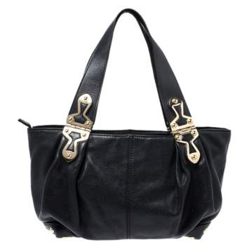 Pre Owned MICHAEL Michael Kors Black Leather Stud Bottom Hobo