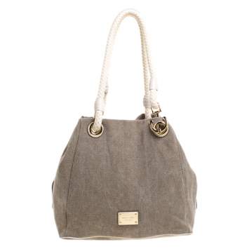 Pre Owned Michael Michael Kors Brown/White Canvas Marina Grab Anchor Tote