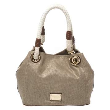 Pre Owned MICHAEL Michael Kors Metallic Gold Canvas Small Marina Grab Tote