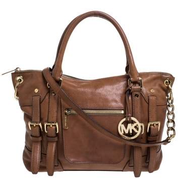 Pre Owned MICHAEL Michael Kors Brown Leather Double Buckle Tote