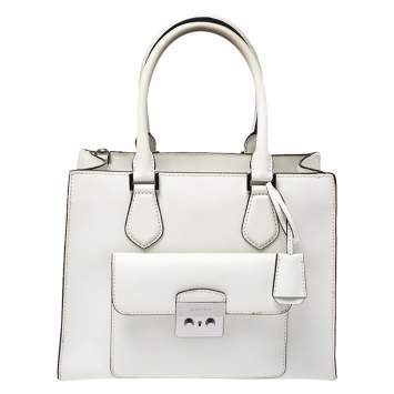 Pre Owned MICHAEL Michael Kors White Leather Medium Bridgette Tote