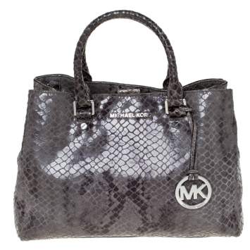 Pre Owned MICHAEL Michael Kors Grey Python Embossed Leather Satchel