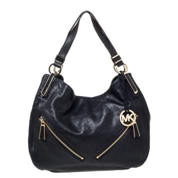 Pre Owned MICHAEL Michael Kors Black Leather and Snakeskin Effect Evie Shoulder Bag