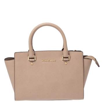 Pre Owned MICHAEL Michael Kors Beige Leather Medium Selma Satchel