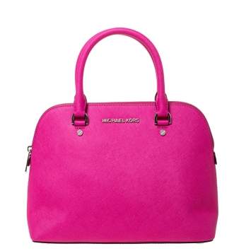 Pre Owned MICHAEL Michael Kors Fuchsia Leather Cindy Dome Satchel