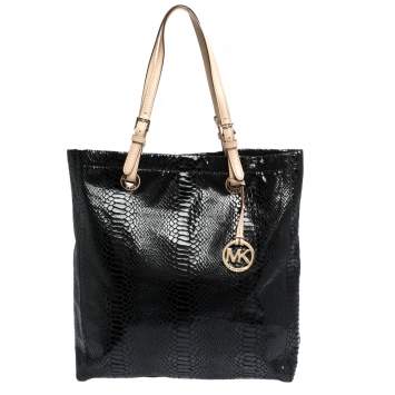 Pre Owned MICHAEL Michael Kors Black Python Effect Patent Leather North South Tote