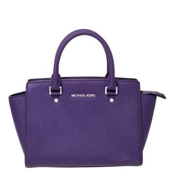 Pre Owned MICHAEL Michael Kors Purple Leather Medium Selma Satchel
