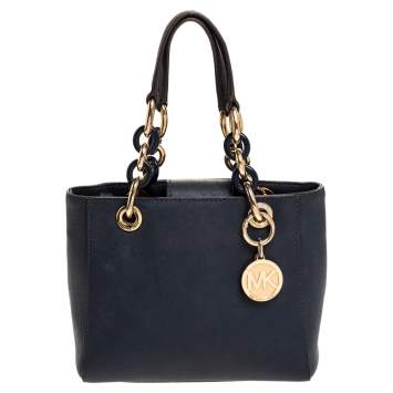 Pre Owned MICHAEL Michael Kors Navy Blue Leather Mini Cynthia Crossbody Bag