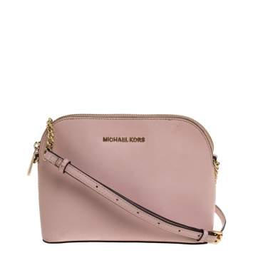 Pre Owned MICHAEL Michael Kors Light Pink Leather Cindy Dome Crossbody Bag