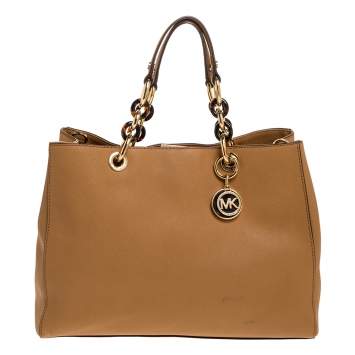Pre Owned MICHAEL Michael Kors Tan Leather Large Cynthia Tote