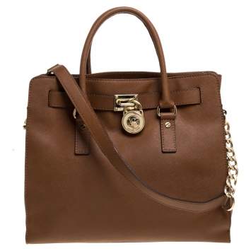 Pre Owned MICHAEL Michael Kors Brown Leather Large Hamilton North South Tote