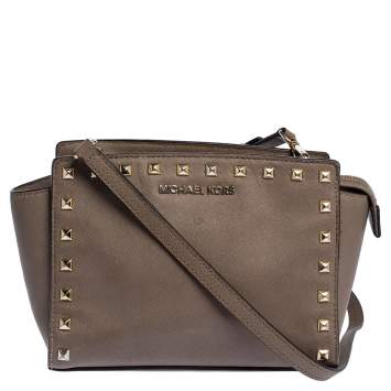 Pre Owned Michael Michael Kors Brown Studded Leather Selma Crossbody Bag