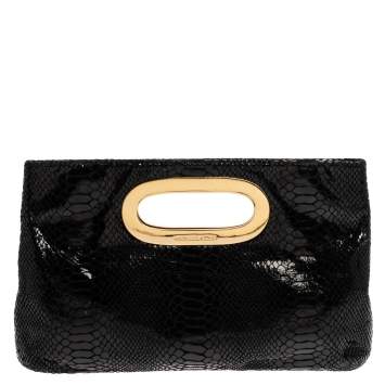 Pre Owned MICHAEL Michael Kors Black Python Embossed Leather Berkley Clutch