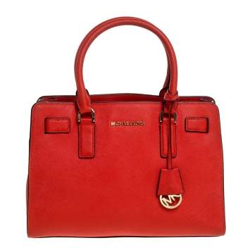 Pre Owned Michael Michael Kors Red Leather Medium Hamilton Tote