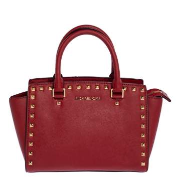 Pre Owned MICHAEL Michael Kors Red Leather Medium Selma Satchel
