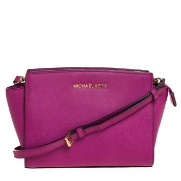 Pre Owned MICHAEL Michael Kors Fuchsia Leather Medium Selma Crossbody Bag