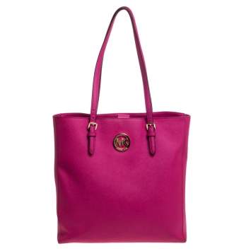 Pre Owned MICHAEL Michael Kors Fuchsia Leather Large Jet Set Tote
