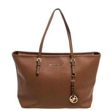 Pre Owned MICHAEL Michael Kors Tan Leather Jet Set Travel Tote